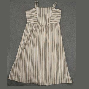 Robert Louis Linen Blend Dress XL Striped Tan Blue White Button Detail